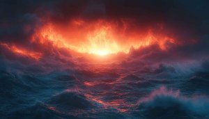 Fiery Ocean Sunset 4K Wallpaper Dramatic Clouds Desktop Background Free