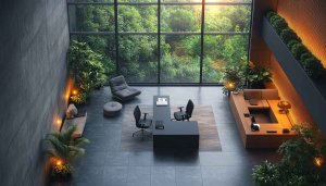 Modern Office Interior Wallpaper, 4K Nature View Desktop Background