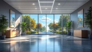 Modern Office Lobby Nature View 4K Desktop Background Wallpaper