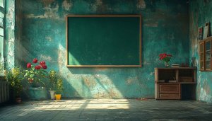 Green Chalkboard Grunge Wall Aesthetic Room Interior Wallpaper 4K