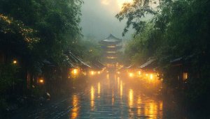 Rainy Asian Village 4K Desktop Wallpaper Free Mobile Background