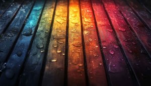Colorful Wooden Planks with Water Drops 4K Desktop Wallpaper