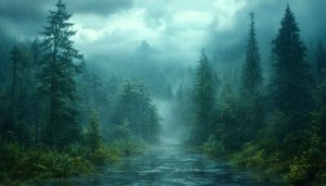 Rainy Forest River 4K Desktop Wallpaper, Mobile Background Free