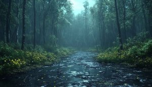 Rainy Forest Mobile Wallpaper, Wet Tree Landscape 4K Background