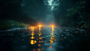 Rainy Road Mobile Background - Wet Asphalt Bokeh 4K Wallpaper