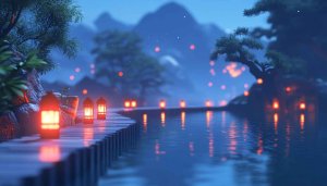 Japanese Lanterns 4K Mobile Background Tranquil Lake Wallpaper