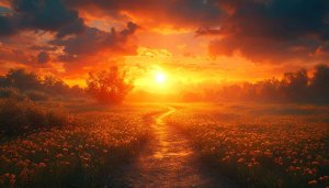 Golden Field Sunset Scenery 4K Desktop Mobile Wallpaper Free