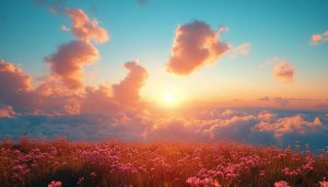 Pink Flowers Field Sunset 4K Desktop Background Aesthetic Wallpaper