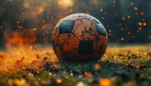 Muddy Soccer Ball on Grass Field 4K Desktop Background