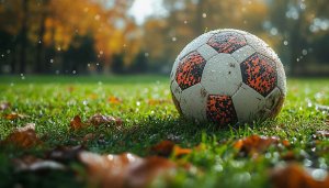 Wet Soccer Ball on Grass 4K Desktop Mobile Wallpaper