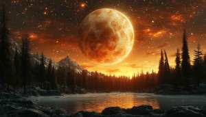 Fantasy Orange Moon River 4K Wallpaper for Desktop Background