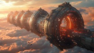 Futuristic Space Station Mobile Wallpaper, Orange Sky Sci-Fi Background