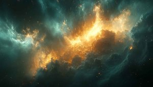 Golden Nebula Galaxy Space Art 4K Desktop Mobile Wallpaper