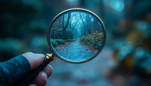 Magnifying Glass Forest Path 4K Wallpaper for Desktop and Mobile