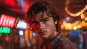 Attractive Man Portrait Under Neon Lights Mobile 4K Wallpaper