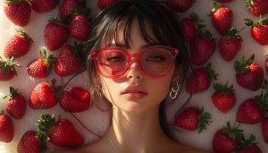 Strawberry Girl Aesthetic Wallpaper, Summer Berries 4K Mobile Background