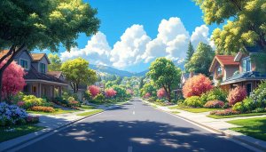 Serene Suburban Street 4K Desktop Backgrounds for Free