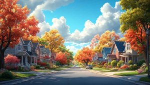 Fall Season Neighborhood Street Free Mobile Background Desktop Wallpaper
