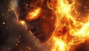 Blazing Superhero 4K Wallpaper, Fire Effect Mobile Background Art