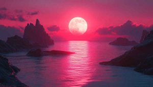 Full Moon Over Ocean 4K Desktop Background Aesthetic Wallpaper