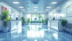Calming Anime Hospital Lobby 4K Desktop Background Mobile Wallpaper