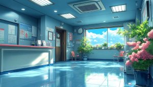 Anime Style Medical Room, Blue Interior Mobile Wallpaper, 4K Background