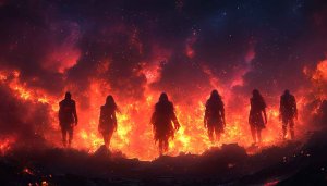 Fiery Cosmic Group Mobile Wallpaper, Epic Fantasy Background