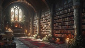 Vintage Library 4K Wallpaper - Ancient Bookshelf Desktop Background