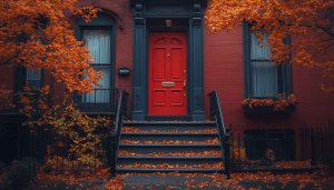 Autumn Leaves Building Facade Mobile Wallpaper HD Background
