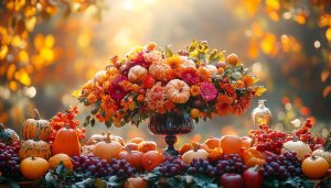 Fall Harvest Pumpkin Floral Arrangement Mobile & Desktop Wallpaper 4K