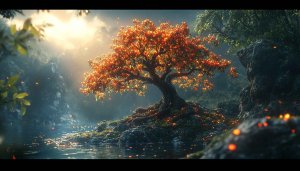 Magical Autumn Tree Lake Mobile Wallpaper 4K Desktop Background