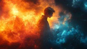 Fire and Ice Abstract Person 4K Desktop Wallpaper Background