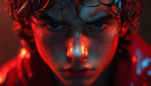Intense Portrait with Neon Lighting Mobile Background High Resolution