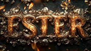 Golden Ester Letters Art 4K Wallpaper, Unique Design Background