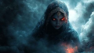 Mystical Woman with Glowing Eyes 4K Mobile Phone Wallpaper