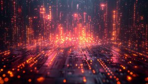 Futuristic Red Grid Digital Art 4K Desktop Background Wallpaper