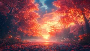 Autumn Forest Red Leaves 4K Desktop Wallpaper Mobile Background