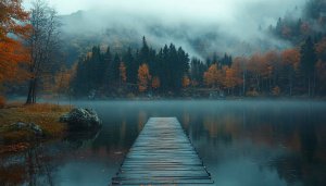 Misty Lake Forest 4K Desktop Background Aesthetic Mobile Wallpaper