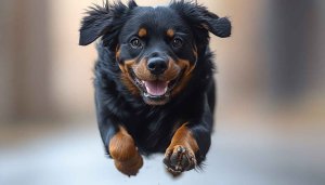 Happy Rottweiler Puppy Running Mobile Wallpaper, Black and Tan Colors