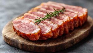 Juicy Sliced Smoked Pork Loin on Wood Board Wallpaper