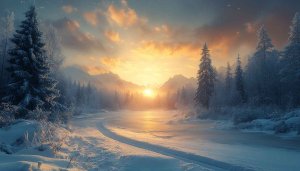 Winter Snow Landscape Mobile Wallpaper, Golden Sunset Desktop Background
