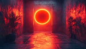 Neon Portal Red Room Aesthetic 4K Desktop Background Wallpaper