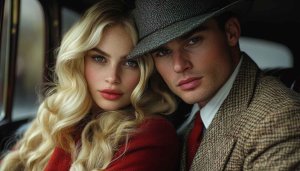 Elegant Vintage Couple Portrait Mobile Wallpaper, Gatsby Style 4K Background