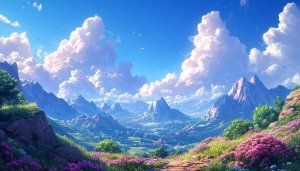 Anime Landscape Scenery Wallpaper - Peaceful Mountain Desktop Background 4K