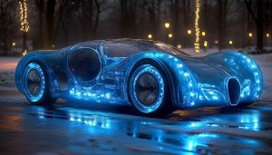 Futuristic Glowing Blue Car Mobile Background, Neon Vehicle Wallpaper