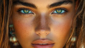 Beautiful Woman with Freckles and Green Eyes Mobile Wallpaper