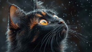 Black Cat Snow Gaze Mobile Wallpaper Golden Eyes Free Image
