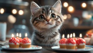 Cute Kitten Birthday Celebration Desktop Wallpaper Free Mobile Background