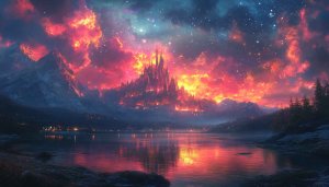 Fantasy Castle Lake 4K Wallpaper, Epic Landscape Desktop Background