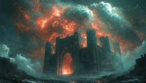 Epic Fantasy Castle Orange Clouds 4K Desktop Wallpaper Free